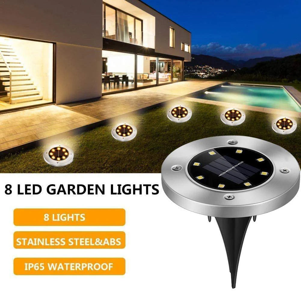 GLEAM 'N BEAM Solar Lights Outdoor Garden Deck Lights Solar Powered 8 LED Outdoor Solar Ground Lights for Landscape Walkway Lawn Steps Decks Pathway Yard Stairs Fences Garden Decorations 4 Pack