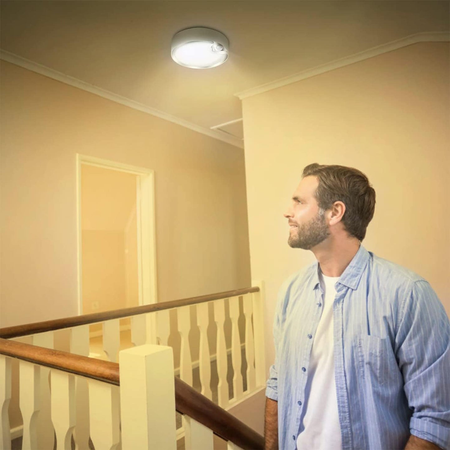 GLEAM 'N BEAM 80 LED Motion Sensor Ceiling Light Battery Operated Ultra Bright Motion Activated Indoor Light