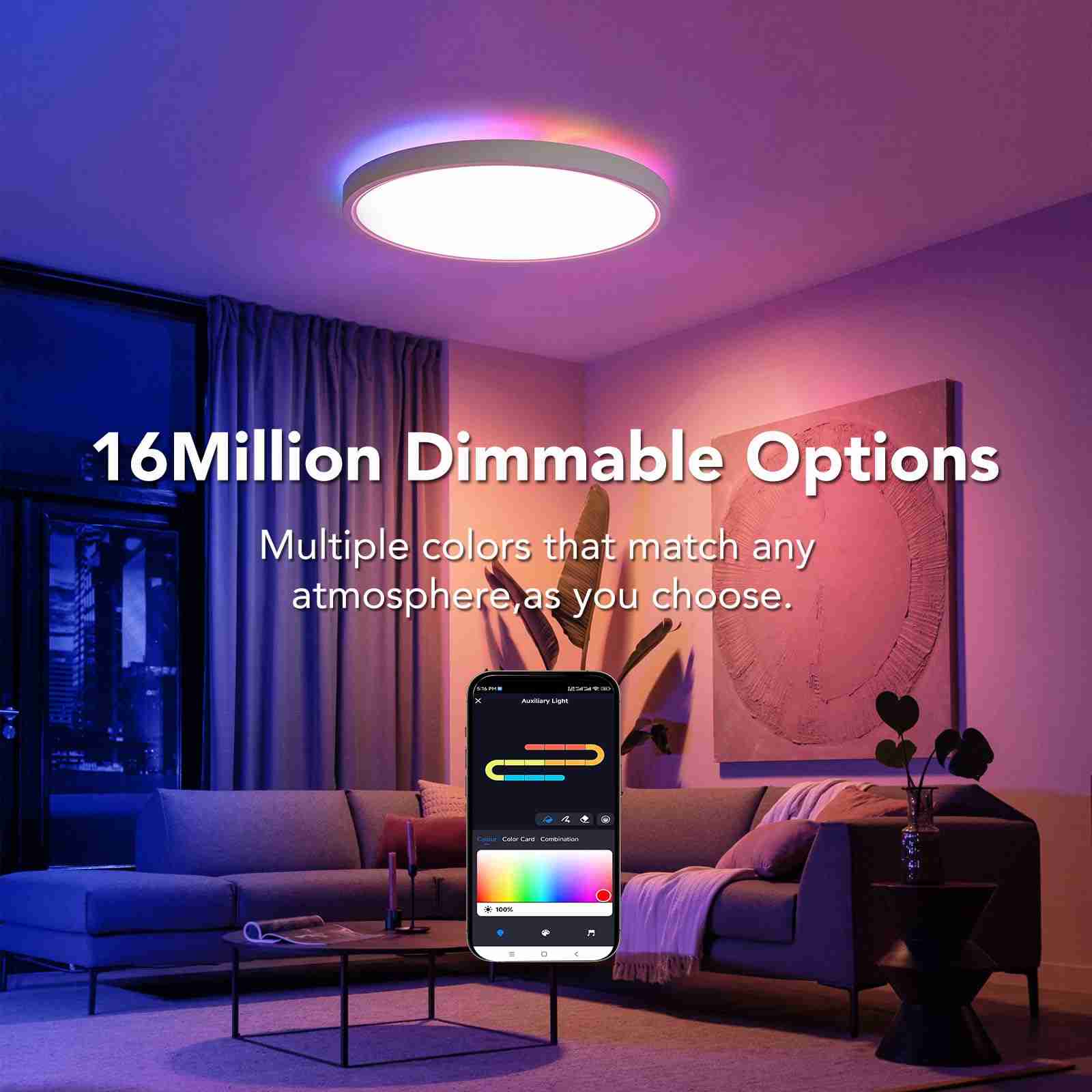 GLEAM 'N BEAM 24W RGB Dimmable LED Ceiling Light, 12", Remote, 3000-6500K, Bedroom