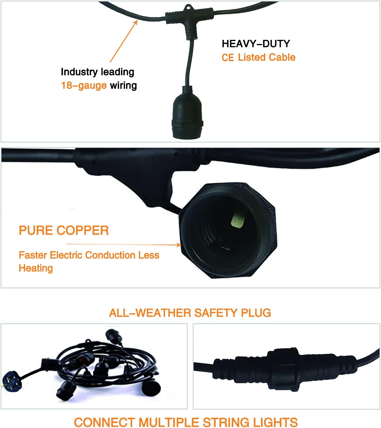  Outdoor Festoon Lights Mains Powered 48FT/15M LED