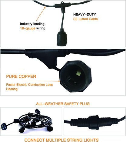 Outdoor Festoon Lights Mains Powered 48FT/15M LED