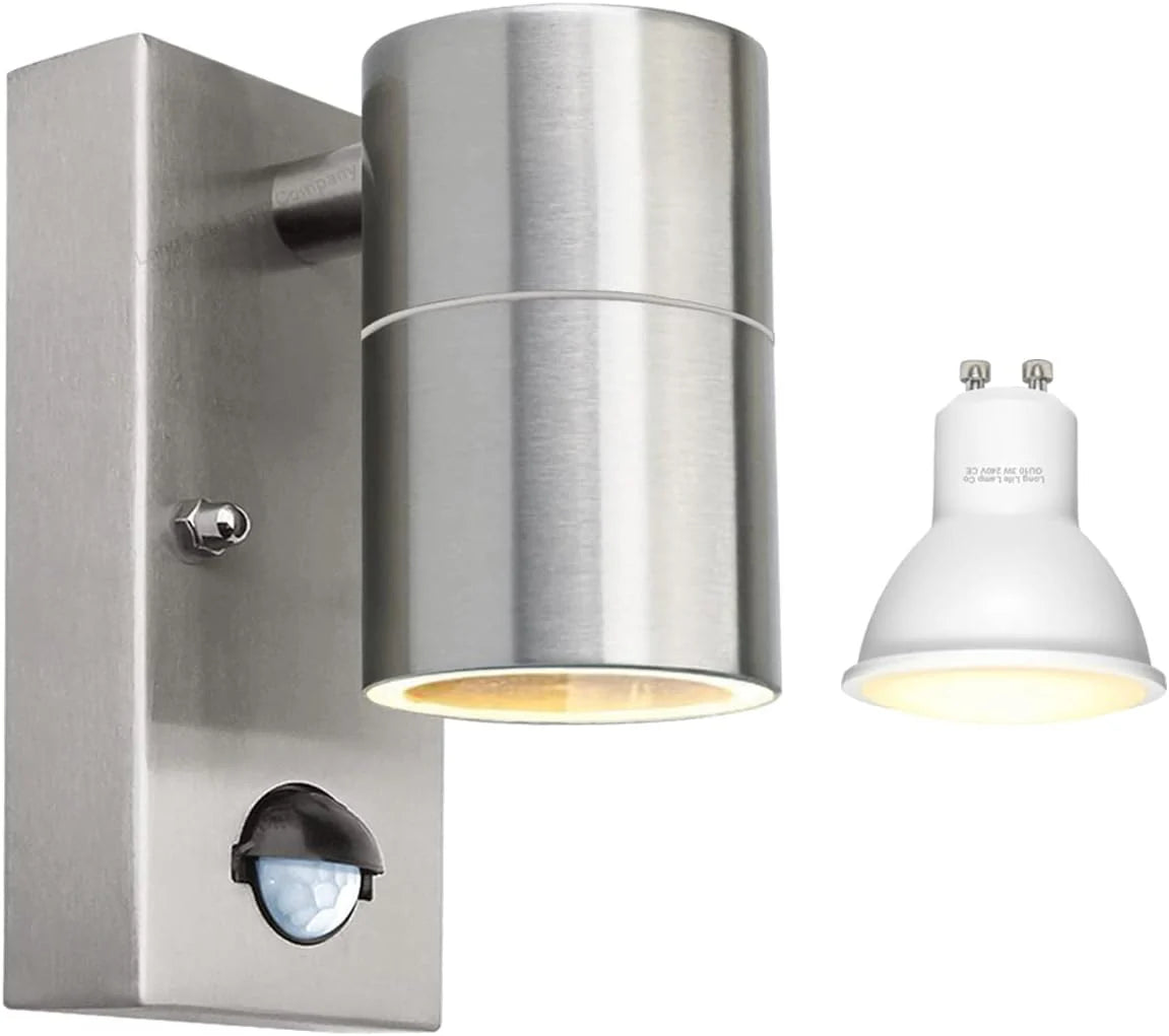 Outdoor Motion Sensor Wall Lights Mains Powered, Stainless Steel