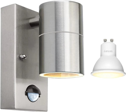 Outdoor Motion Sensor Wall Lights Mains Powered, Stainless Steel