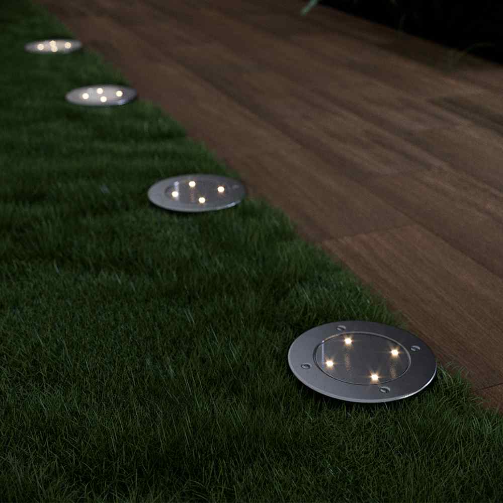 GLEAM 'N BEAM Solar Lights Outdoor Garden Deck Lights Solar Powered 8 LED Outdoor Solar Ground Lights for Landscape Walkway Lawn Steps Decks Pathway Yard Stairs Fences Garden Decorations 4 Pack