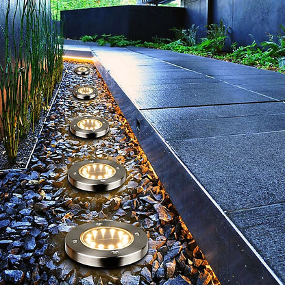 GLEAM 'N BEAM Solar Lights Outdoor Garden Deck Lights Solar Powered 8 LED Outdoor Solar Ground Lights for Landscape Walkway Lawn Steps Decks Pathway Yard Stairs Fences Garden Decorations 4 Pack