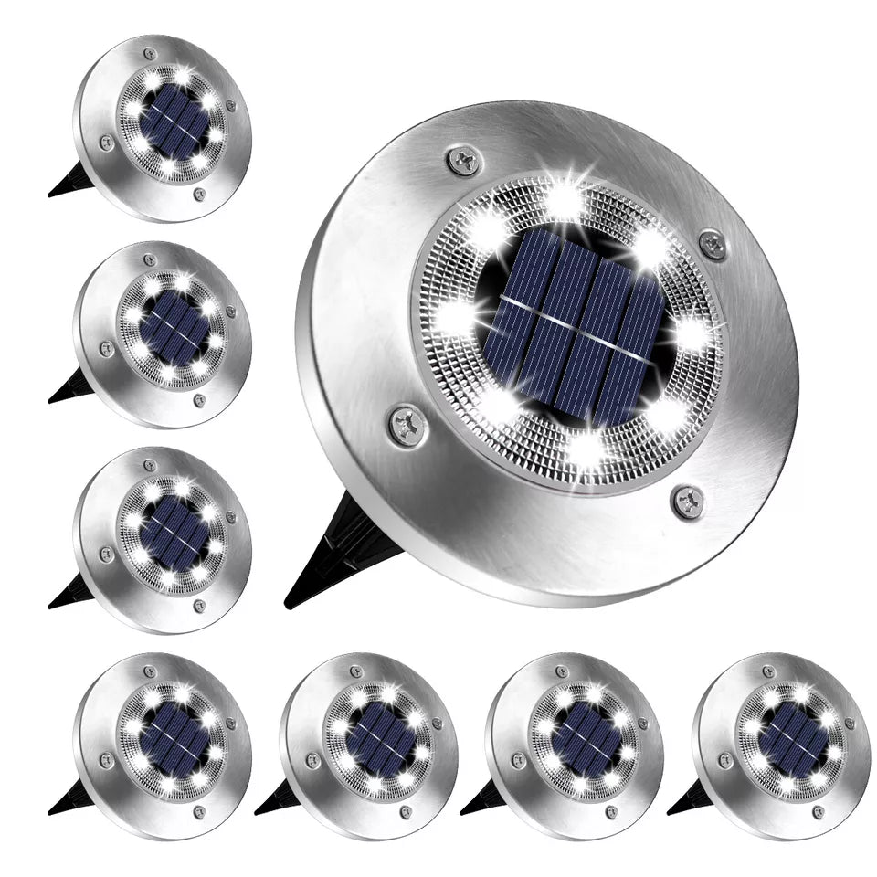 GLEAM 'N BEAM Solar Lights Outdoor Garden Deck Lights Solar Powered 8 LED Outdoor Solar Ground Lights for Landscape Walkway Lawn Steps Decks Pathway Yard Stairs Fences Garden Decorations 4 Pack